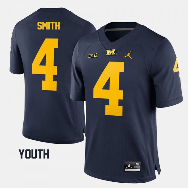 Michigan #4 Youth De'Veon Smith Jersey Navy College Football Embroidery